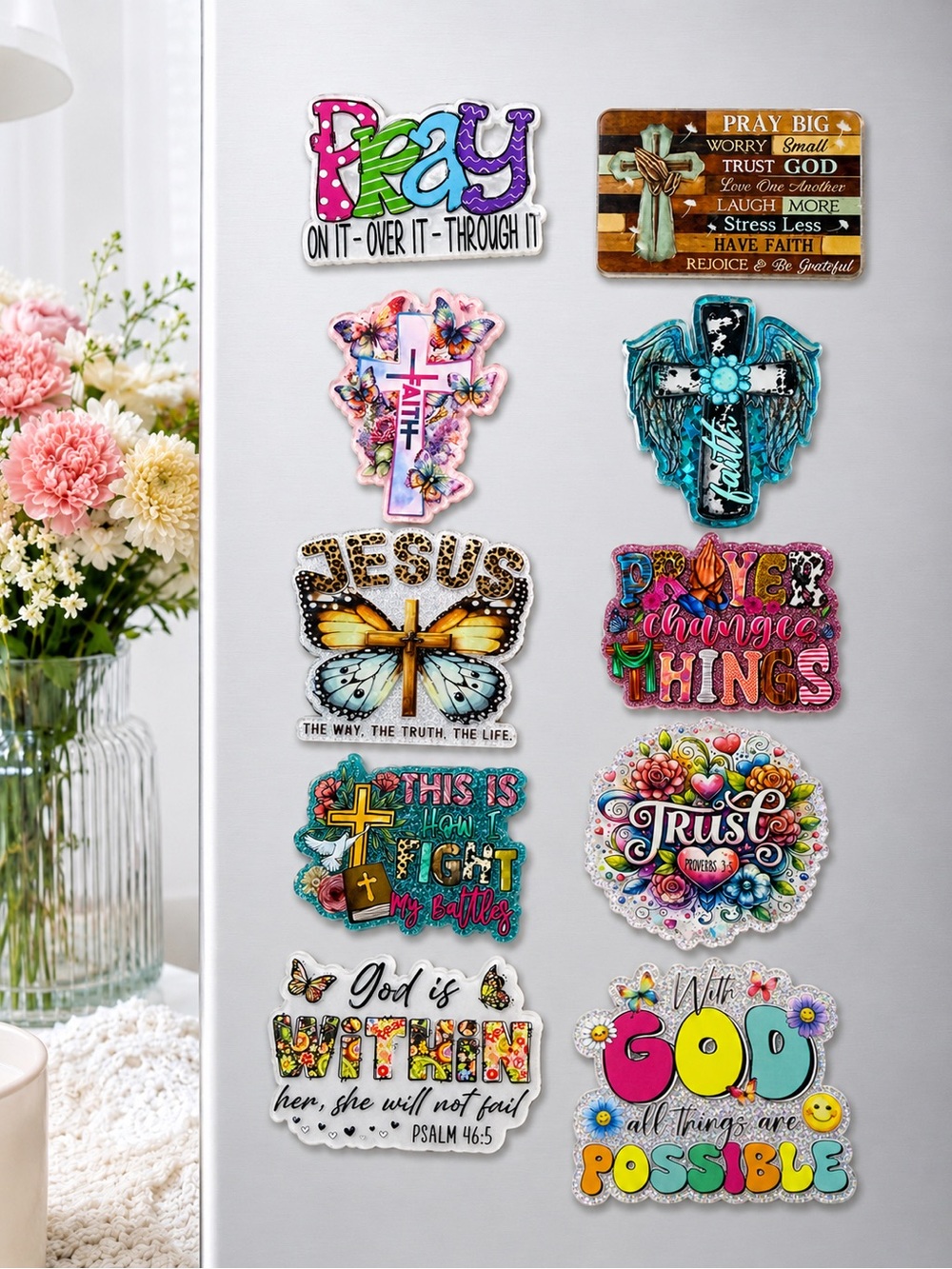 10 handmade acrylic Inspirational Faith Refrigerator Magnet Set - relgious gift